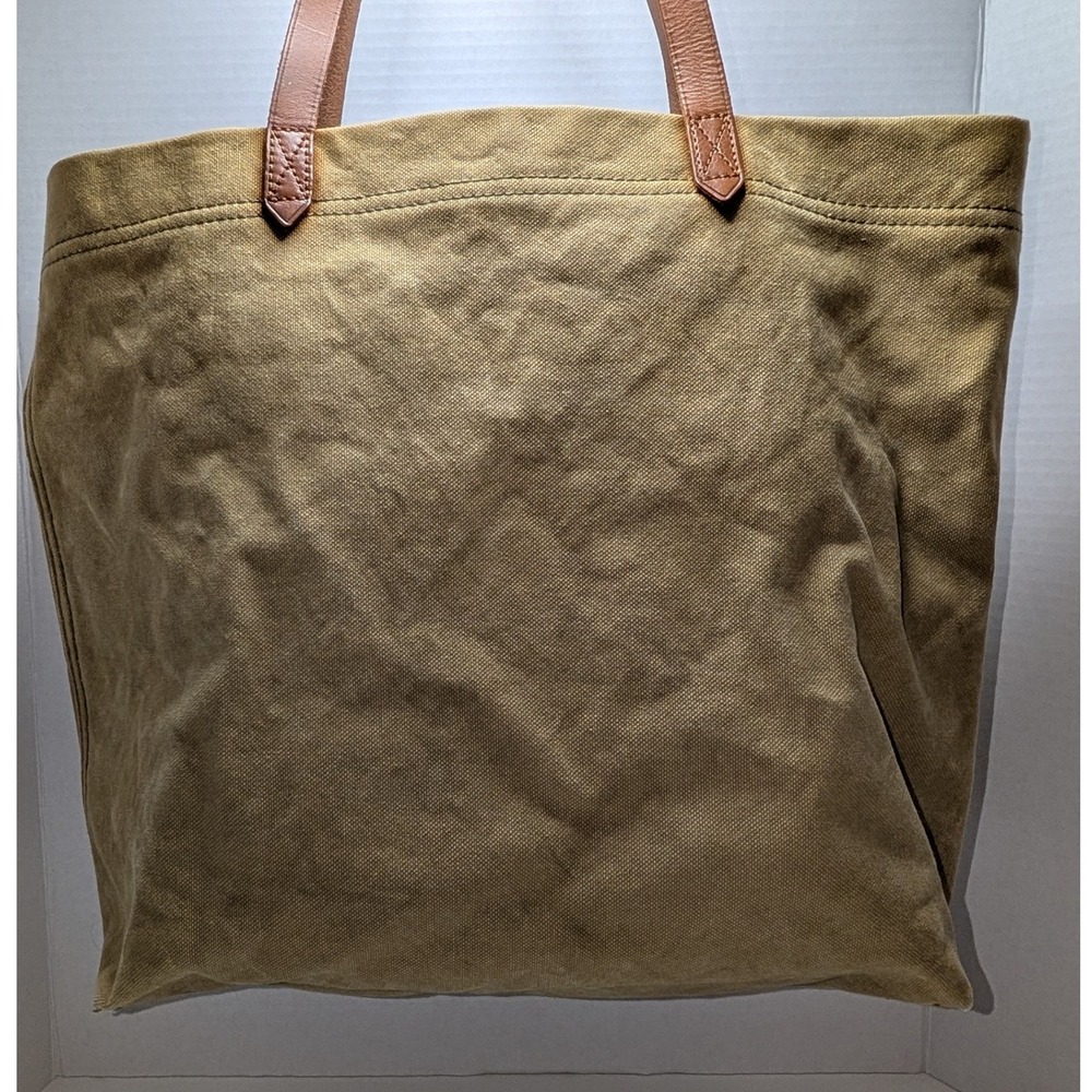 Madewell Canvas Transport Tote Bag Khaki Tan Brown Leather Straps Large Shopper